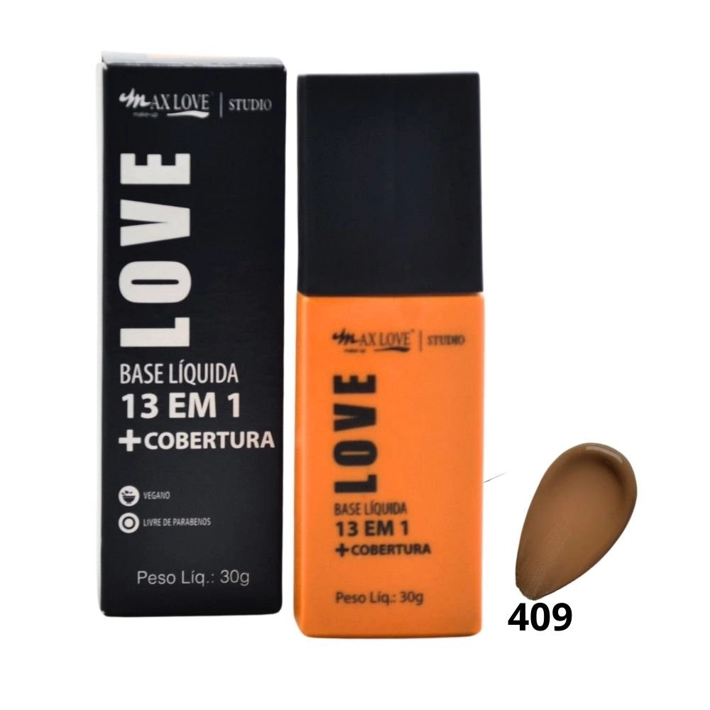  Base Líquida Vegana 13 em 1 + Cobertura Cor 409 Max Love 