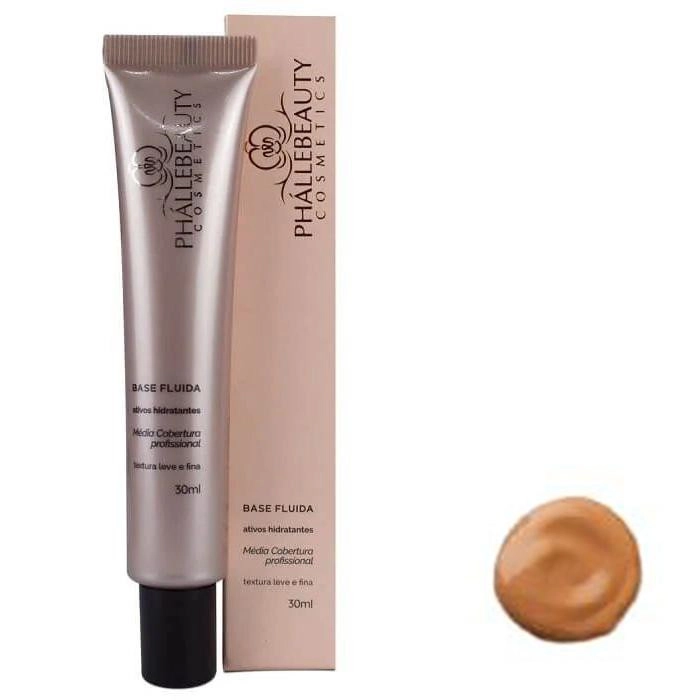  Base Fluida Vegana Média Cobertura Profissional Cor 4 PhálleBeauty PH0604 