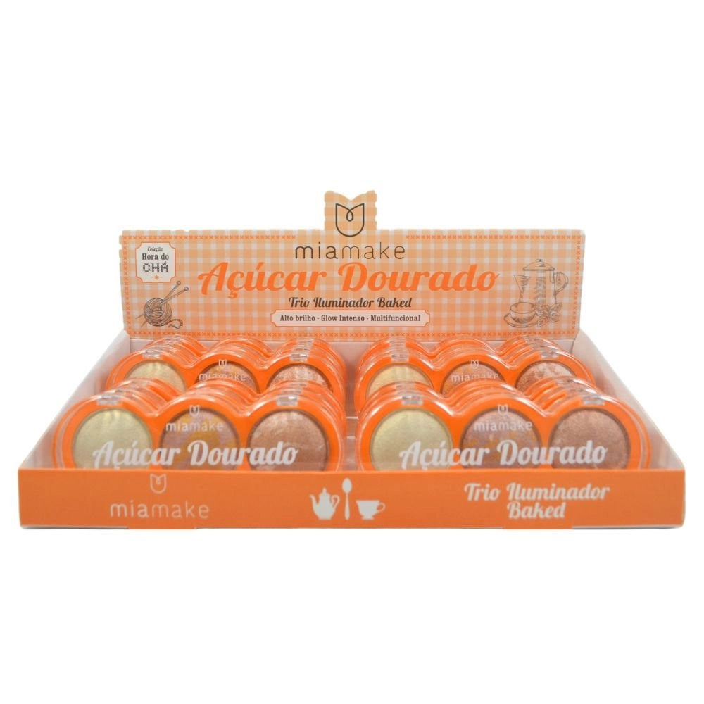  Box 12 Trio Paleta de Iluminador Açucar Dourado Mia Make 428 