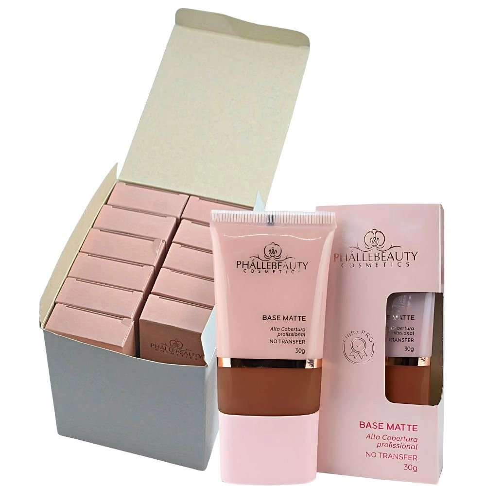  Box 12 Base Matte Vegana Alta Cobertura Cor 8 PhálleBeauty PH0662 
