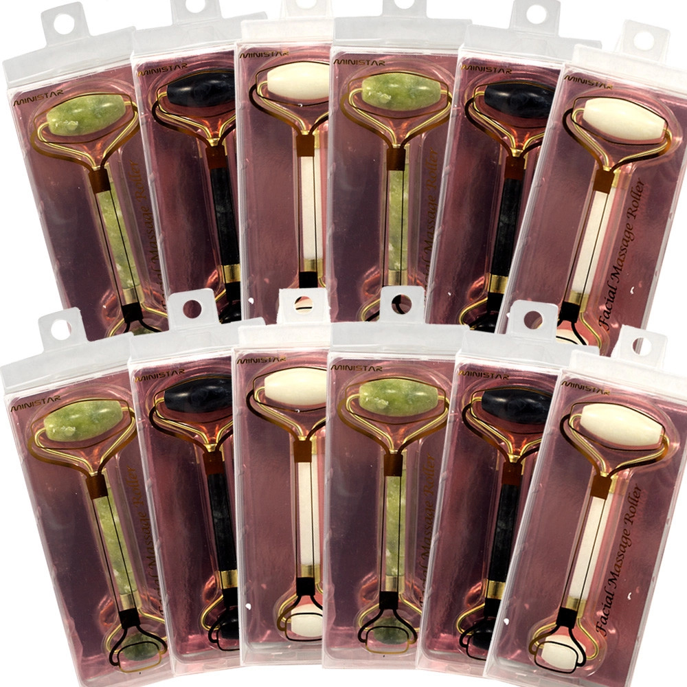  Pacote 12 Rolo Massageador Pedra Natural Anti Rugas e Massagem Facial 
